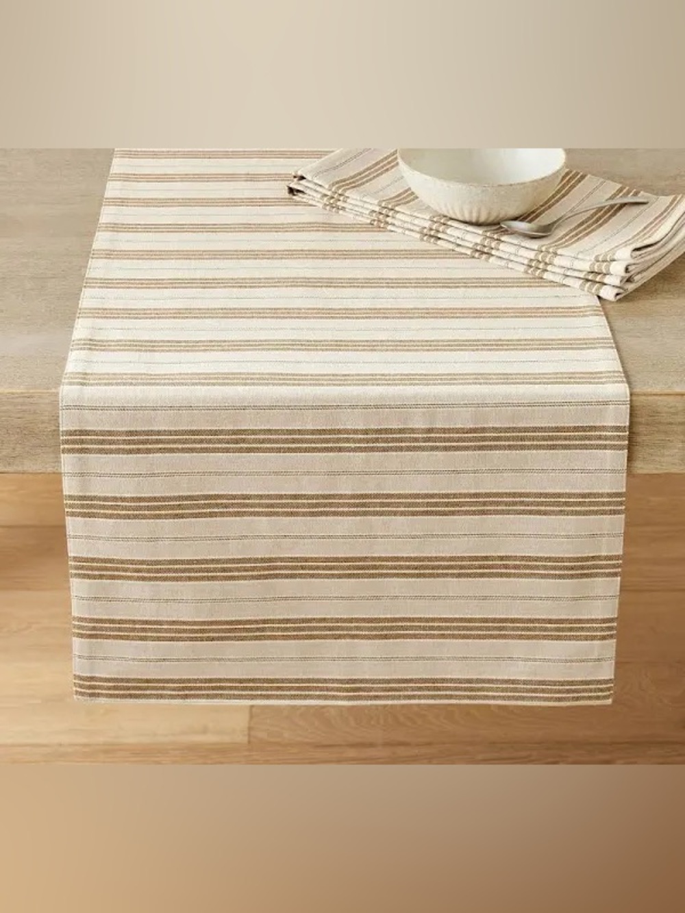 Pottery Barn Colette Stripe Tan Cotton Linen Table Runner Dining 18" x 108" NWT